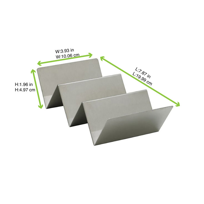 Stainless Steel Holder For 3 Tacos - L: 7.87in W:3.93in H:1.96in - 6pcs 6 Pcs/Cs