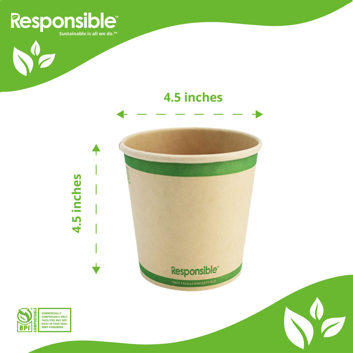 24 oz compostable paper food container dimensions: 4.5 inch top diameter x 4.5 inch tall