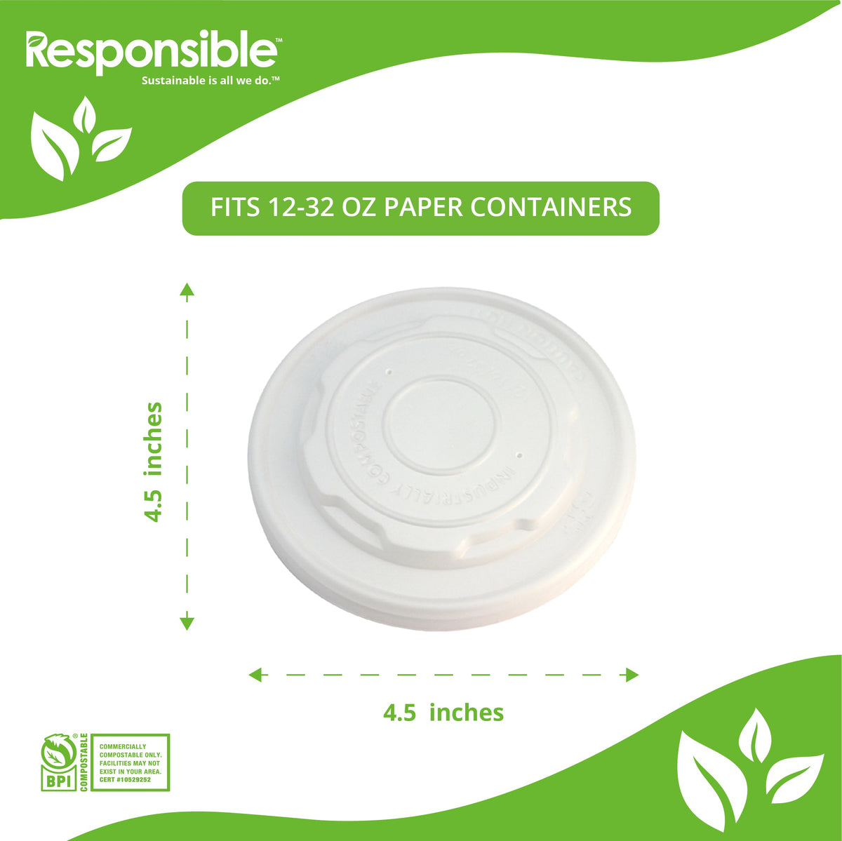 12-32 oz compostable paper food container lid