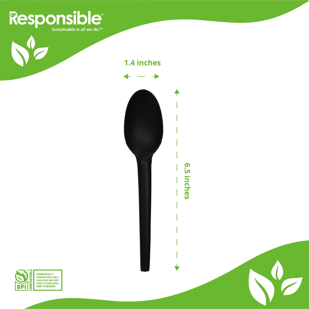 Responsible Products 6.5 inch black compostable CPLA spoon RP-CPLAS65-BL
