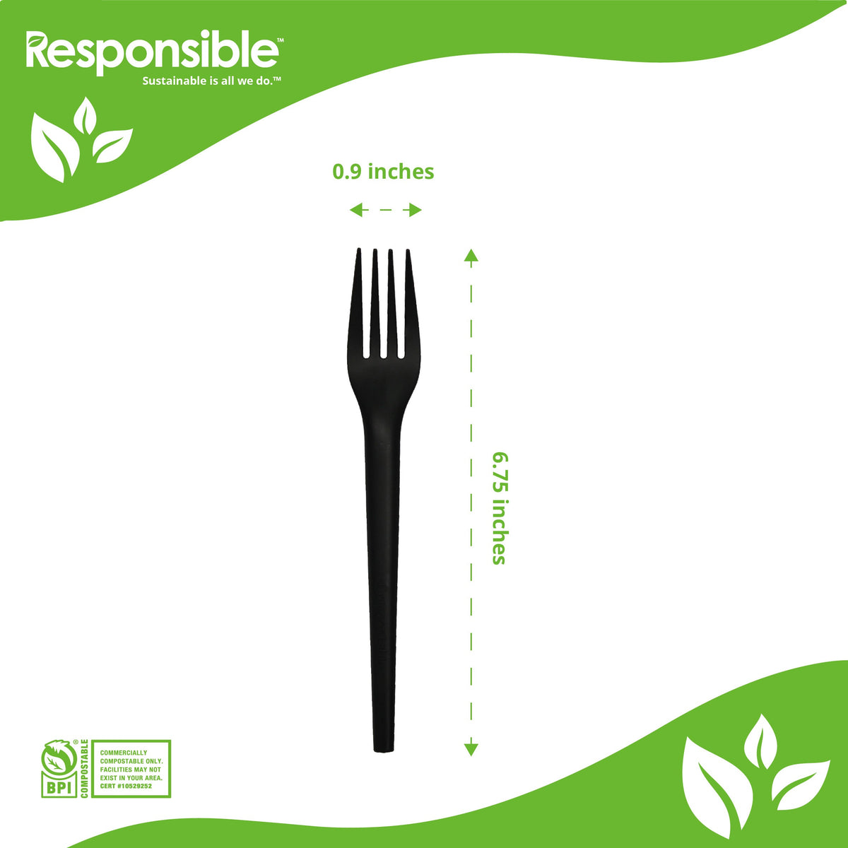Responsible Products 6.75 inch black compostable CPLA fork RP-CPLAF675-BL