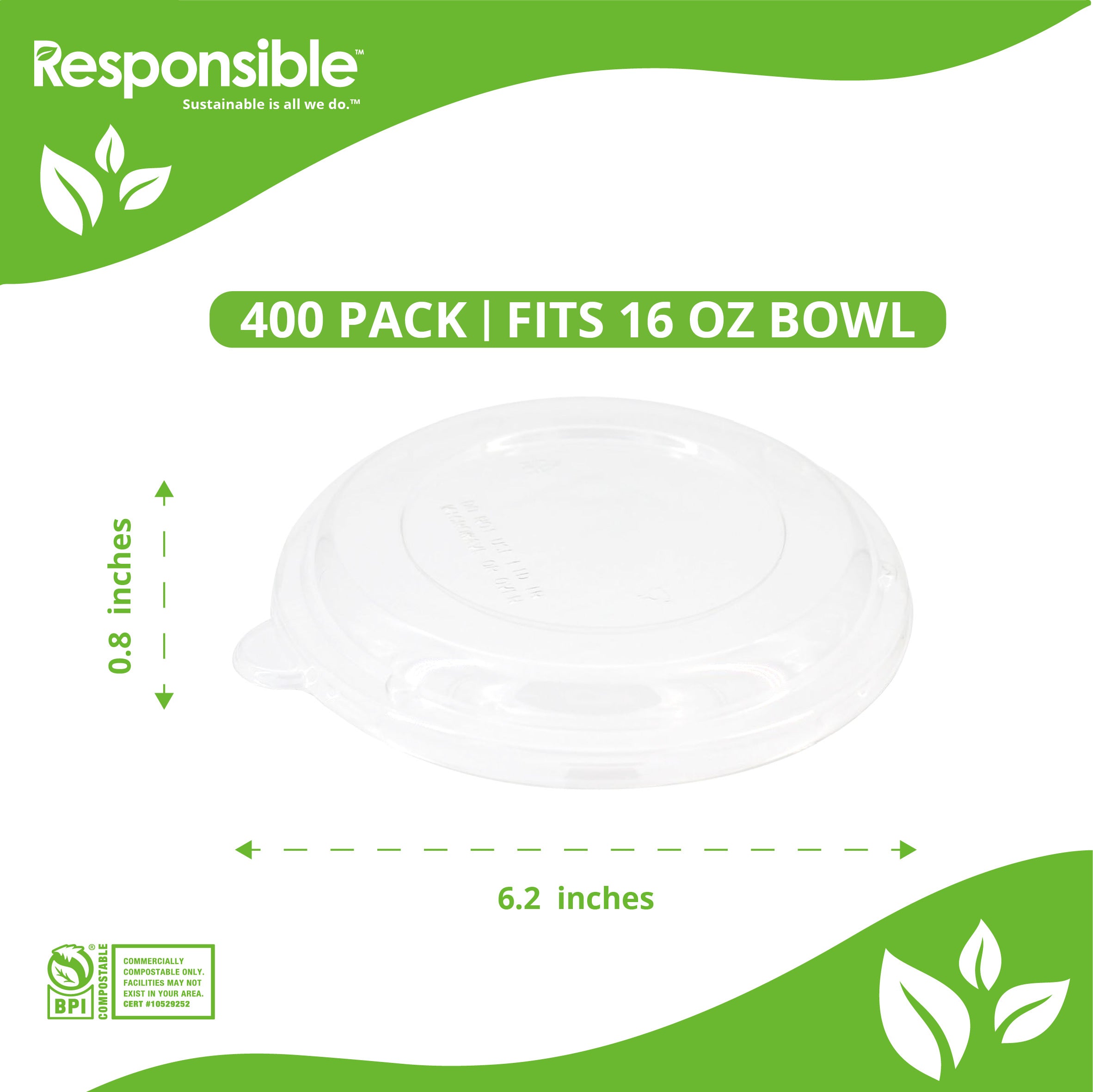 Clear PET lid for 16 oz molded fiber bowl - angled view