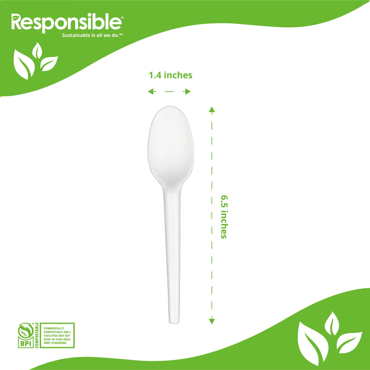 Responsible Products 6.5 inch white compostable CPLA spoon RP-CPLAS65