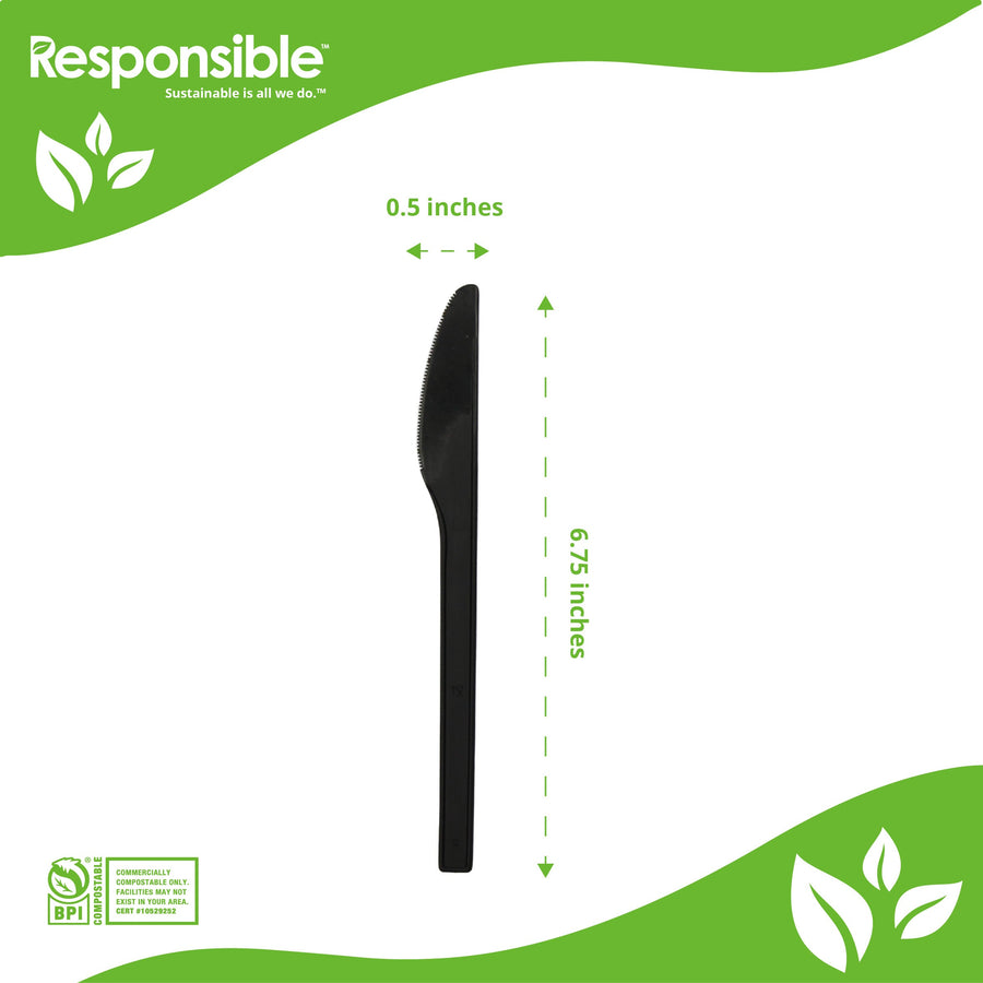 Responsible Products 6.75 inch black compostable CPLA knife RP-CPLAK675-BL