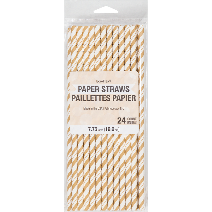 Gold and White Striped Paper Straws (144 Straws)