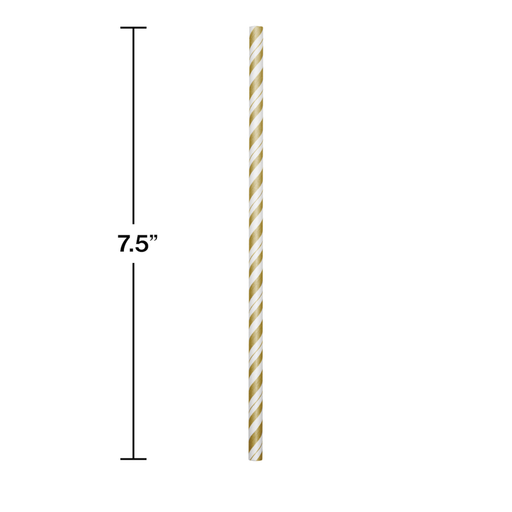 Gold and White Striped Paper Straws (144 Straws)