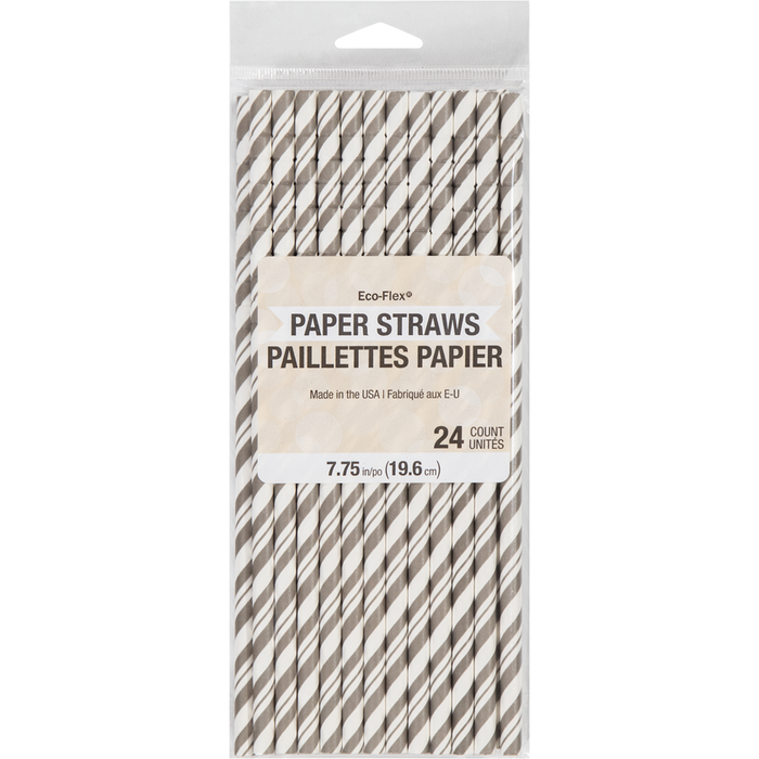 Silver and White Striped Paper Straws (144 Straws)