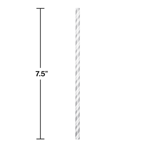 Silver and White Striped Paper Straws (144 Straws)