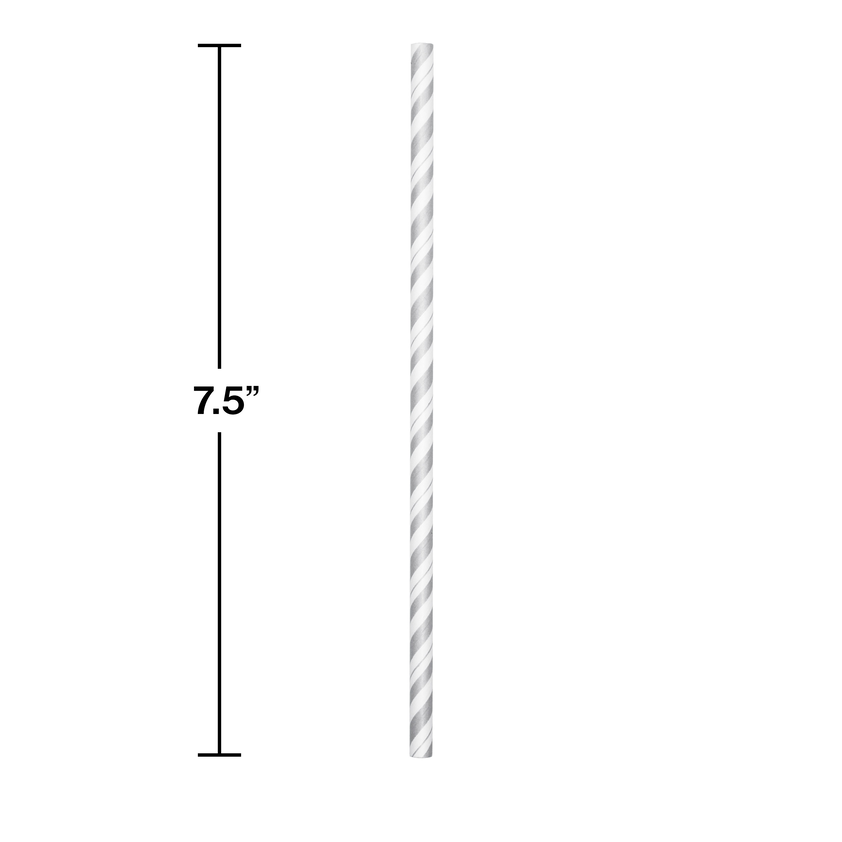 Silver and White Striped Paper Straws (144 Straws)