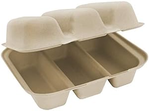Compostable Fiber Taco 3-Compartment  Clamshell (8"x 7"x 3") 300 Per Case