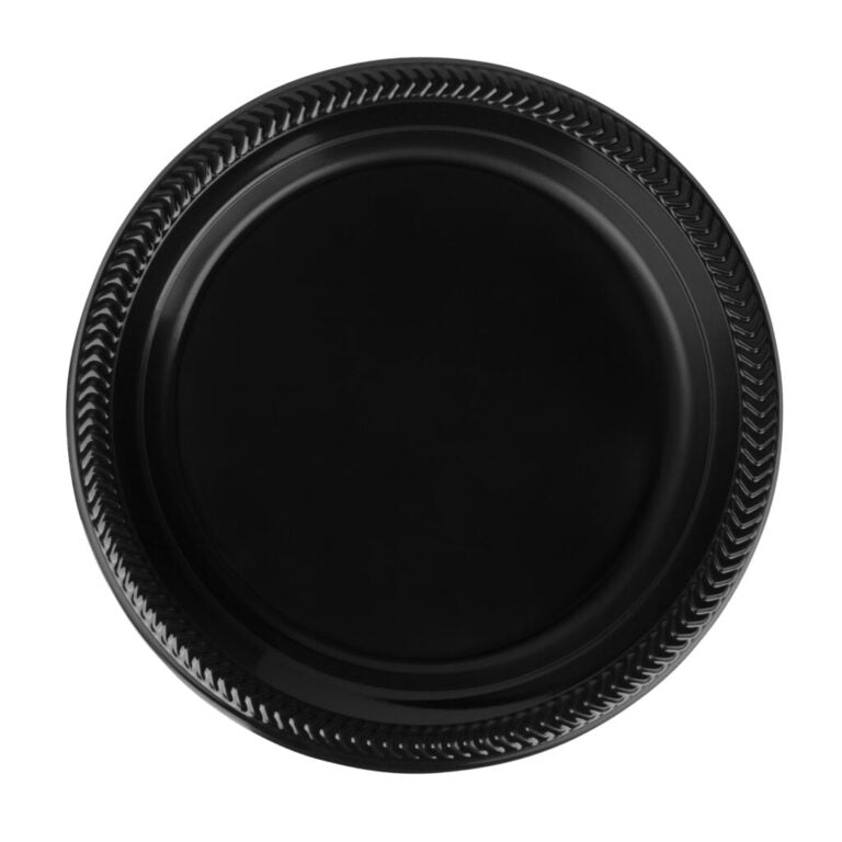 7'' ROUND BLACK PLASTIC PLATE (800 PER CASE)