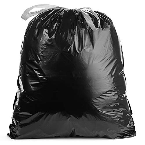 Aluf DSX-55K 45-55 Gallon Black Trash Bags, 1.25 Mil with Drawstrings — 100/Pack
