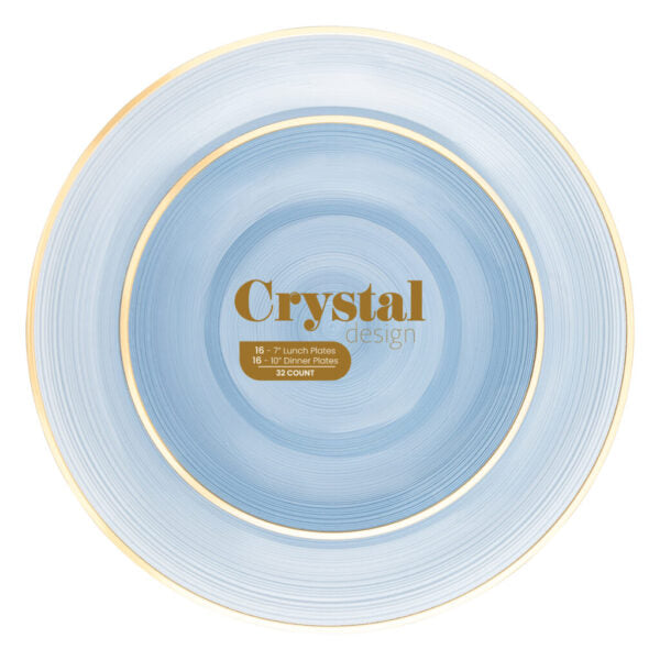 Crystal Design Blue Transparent with Gold Rim Plates