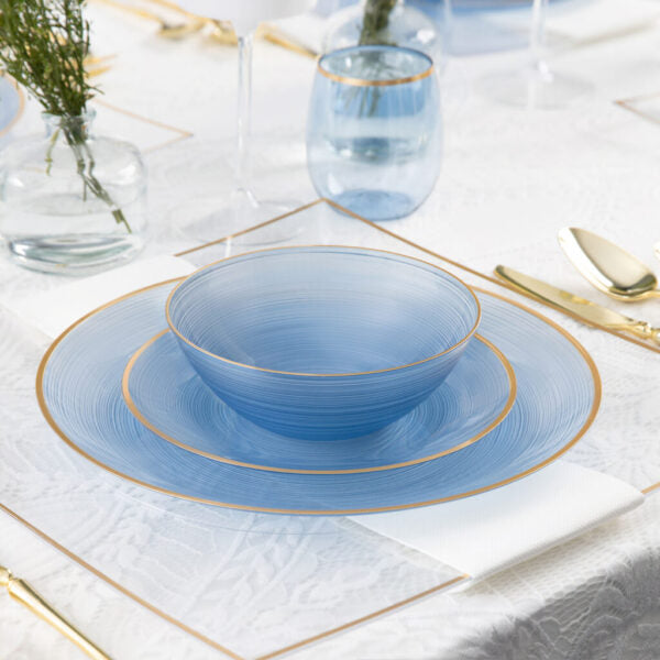 Crystal Design Blue Transparent with Gold Rim Bowls