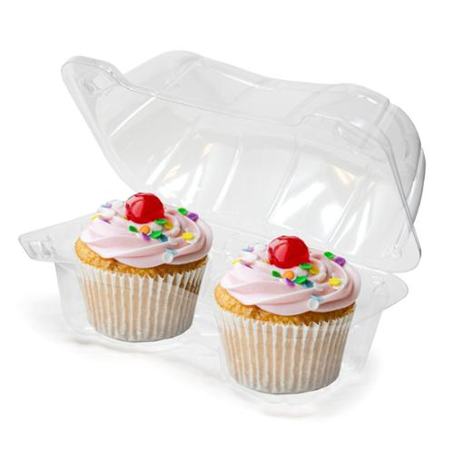 DFI LBN-5202 clear OPS 2-compartment hinged cupcake and muffin container