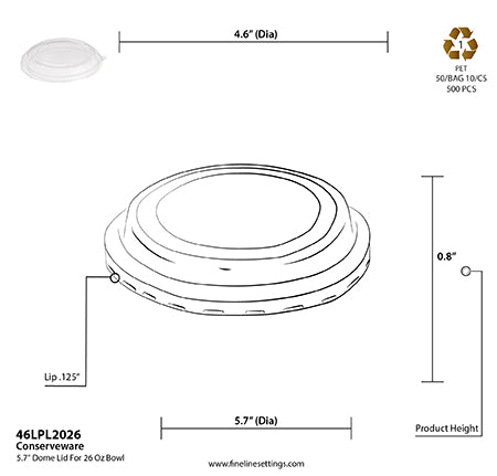 5.7." Clear Dome Lid for Low Profile Kraft Bowls – 500 Lids/Case