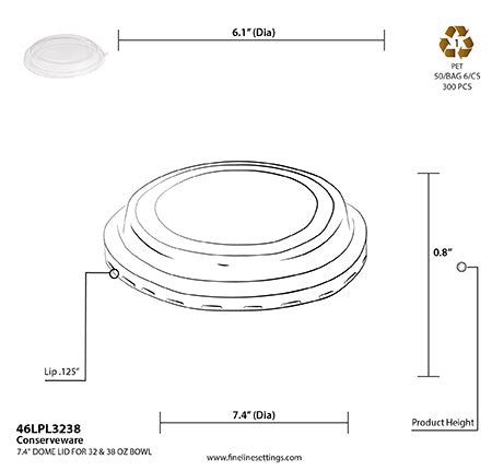 7.4" Clear Dome Lid for Low Profile Kraft Bowls – 300 Lids/Case