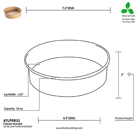 32 oz Low Profile Round Kraft Bowl – 300 Bowls/Case