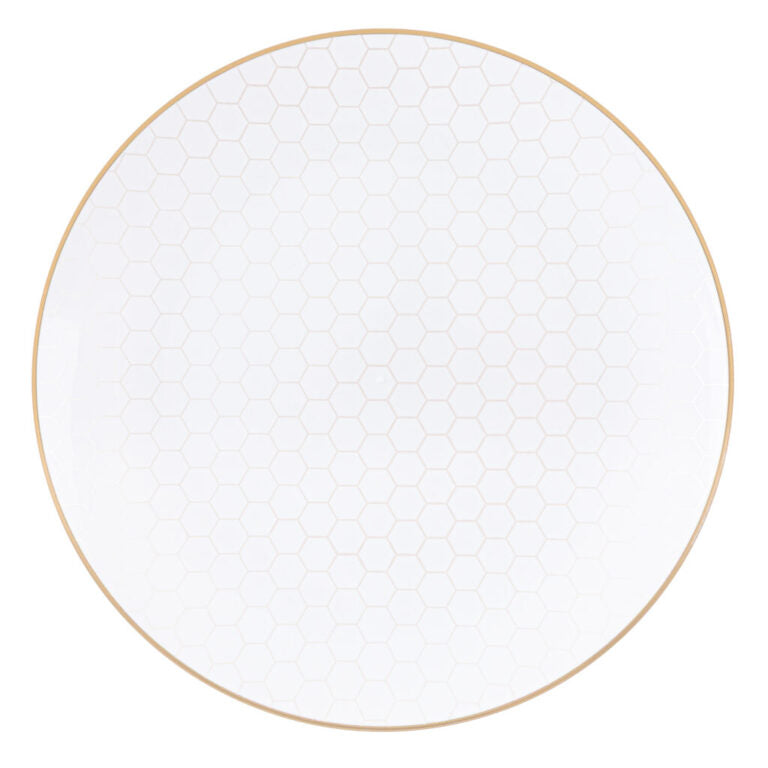 Honey Bee Deluxe White & Gold Plastic Dinnerware Set – 7" Salad Plates & 10" Dinner Plates for Weddings, Parties & Catering
