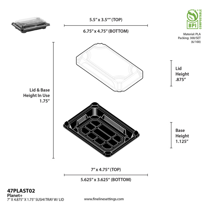 Sushi Tray Combo– Black Bases with Clear Lids