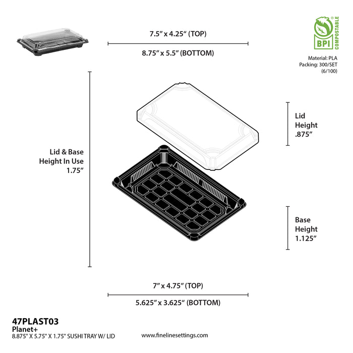 Sushi Tray Combo– Black Bases with Clear Lids