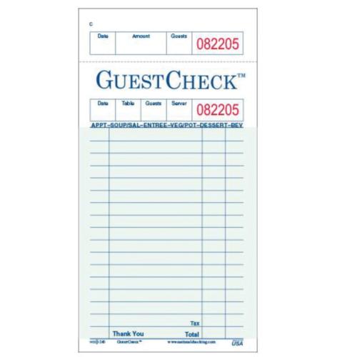 Guest Check Order Pad Medium Green 1 Part 6.75" x 3.5"