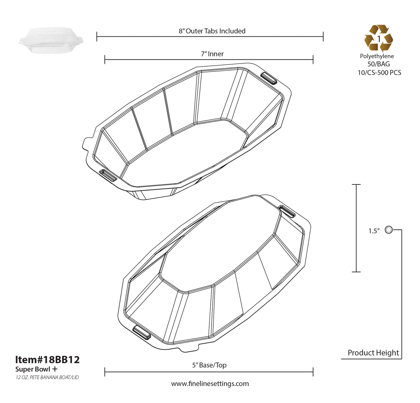 12oz Banana Boat Combo – Dome Lid & Base (250 SETS Per Case)