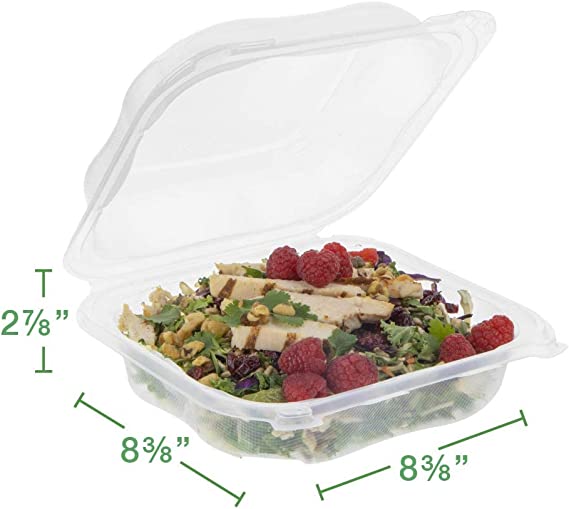 8 x 8 x 3 Clear Hinged Plastic Clamshell - Take out Containers