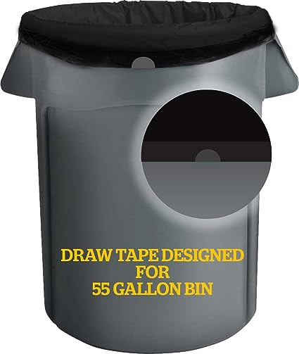 Aluf DSX-55K 45-55 Gallon Black Trash Bags, 1.25 Mil with Drawstrings — 100/Pack