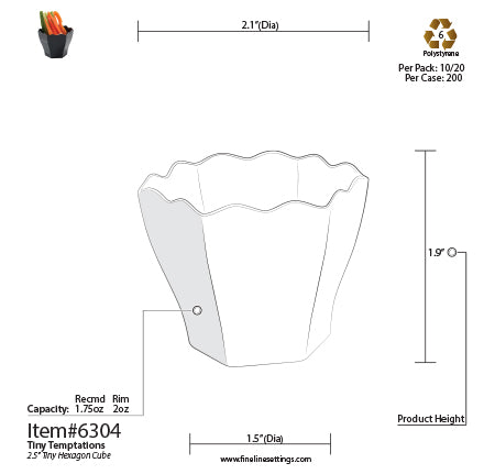 Fineline Tiny Temptations Hexagon Cube Bowl dimensions & specifications (6304)