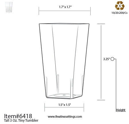 Fineline Tiny Temptations 3 oz Tall Tumbler specifications (6418)