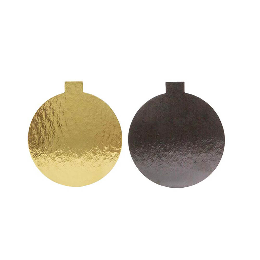 Novacart Mono 10 Round Gold/Black Pastry Board with Tab – 4" – 300/Case