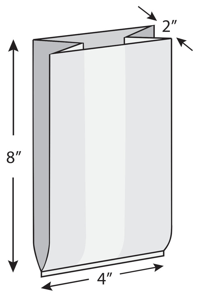 4" x 2" x 8" 1.5 mil LDPE Gusset Bag, 1000/CS