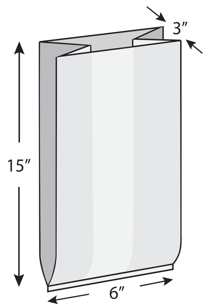 6" x 3" x 15" 1.5 mil LDPE Gusset Bag, 1000/CS