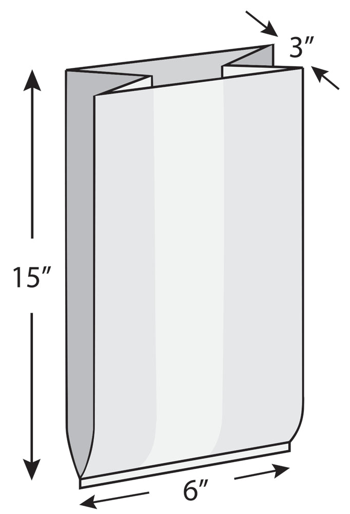 6" x 3" x 15" 0.6 mil TUF-R® Std Linear LDPE Gusset Bag, 1000/CS