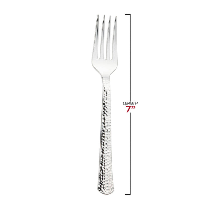 Silver Hammered Design Disposable Plastic Cutlery