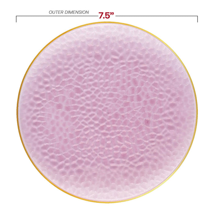 Clear Pink with Gold Rim Hammered Glass Plastic Plates