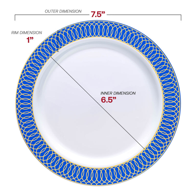 White with Gold Spiral on Blue Rim Plastic Plates