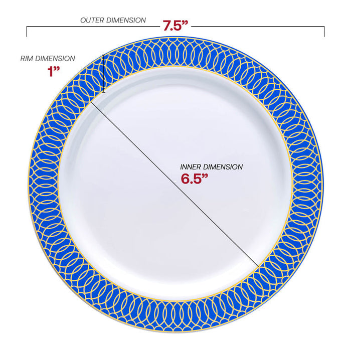 White with Gold Spiral on Blue Rim Plastic Plates