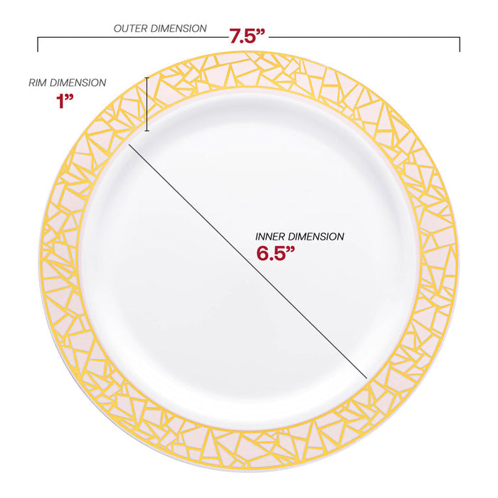 White Plastic Plates with Pink & Gold Mosaic Rim