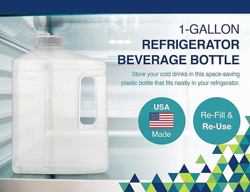 Arrow 1 Gallon Plastic Jug for Cold Drinks - Refrigerator Bottle with Cap, Easy-Pour Spout and Graduated Markings - Made in USA, BPA Free Plastic - Ideal for Water, Iced Tea, Juice, Milk