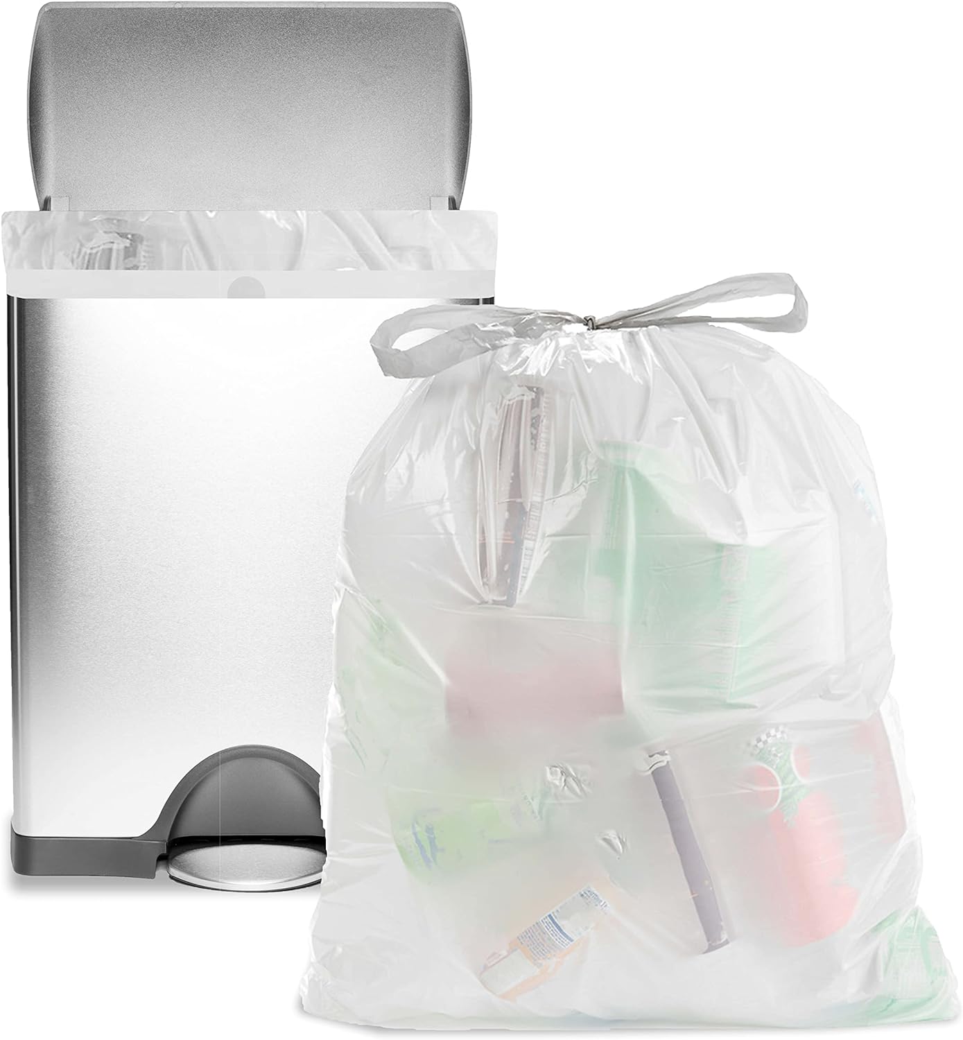 Commander 13 Gallon 0.9 MIL Lemon Scent Tall Kitchen White Drawstring Trash Bags - 24" x 27" - Pack of 48 - for Home, Kitchen, & Office