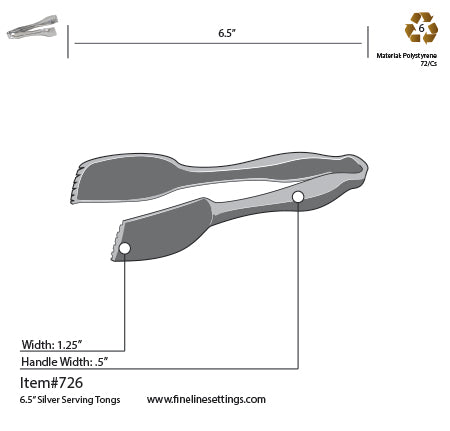 6.5" Silver Disposable Serving Tongs – Heavy Duty Plastic Buffet & Catering Tongs (72/Case)