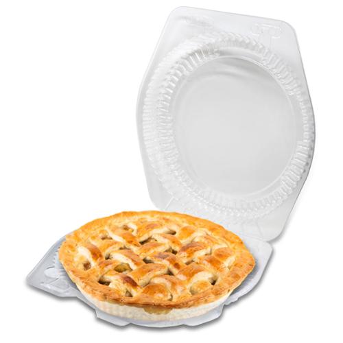 DFI LBH-881 circular clear OPS shallow hinged pie container for 8 inch pies