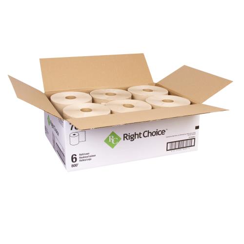 Right Choice™ Paper Hardwound Towel 1-Ply, Kraft, 7.87" x 800', 1/CS/6