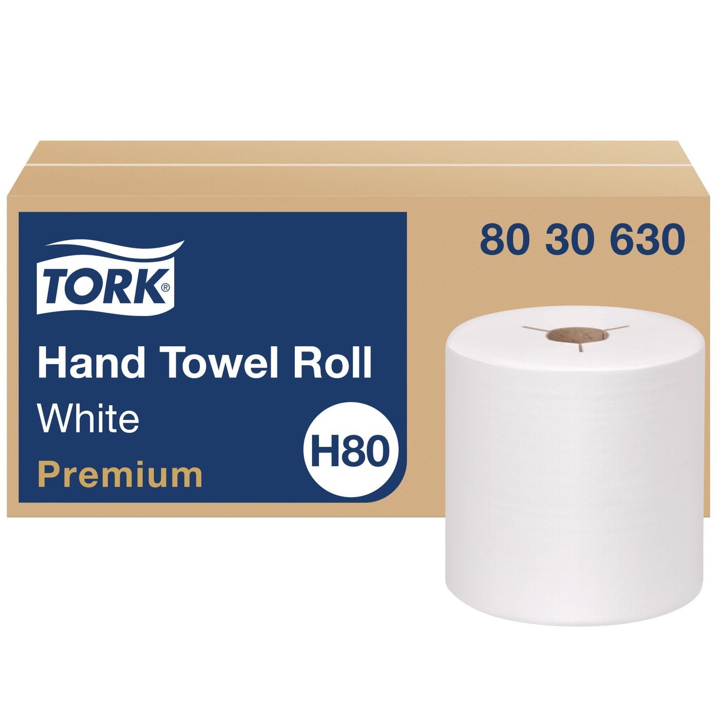 Tork H80 Premium Hardroll Towel 1-Ply 8X600 White — Case of 6 (8030630)