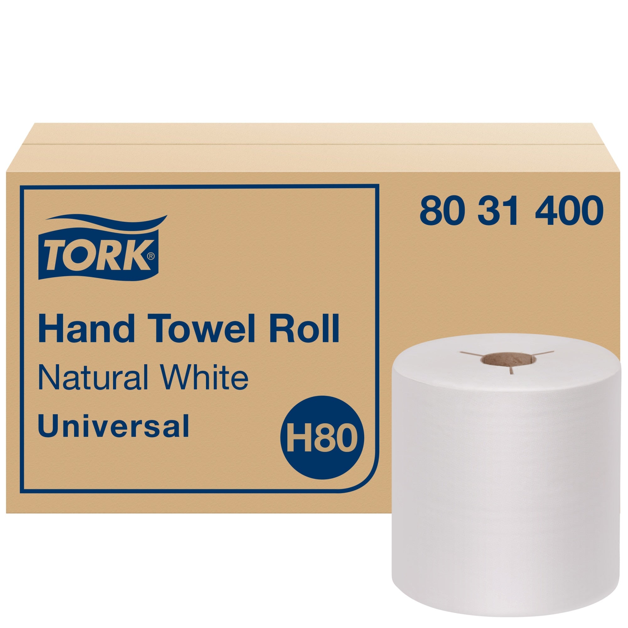 Tork H80 Universal Hardroll Towel 1-Ply 8X800 Natural/White — Case of 6 (8031400)
