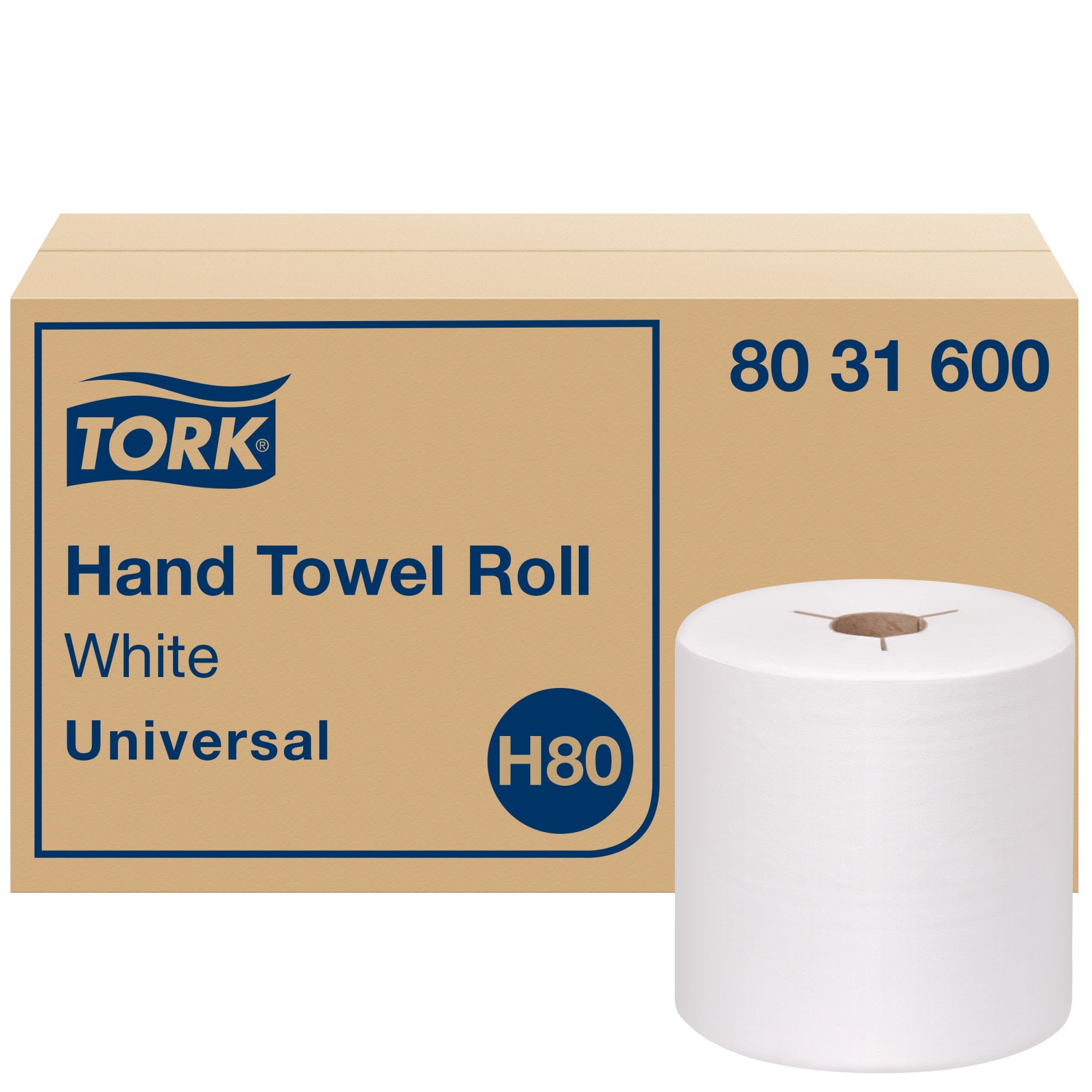 Tork H80 Universal Hardroll Towel 1-Ply 8X630 White — Case of 6 (8031600)