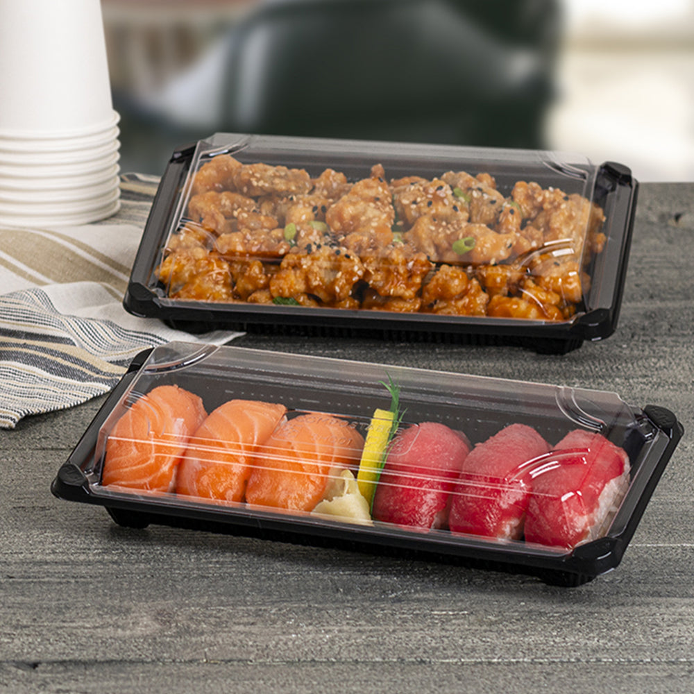 Sushi Tray Combo– Black Bases with Clear Lids
