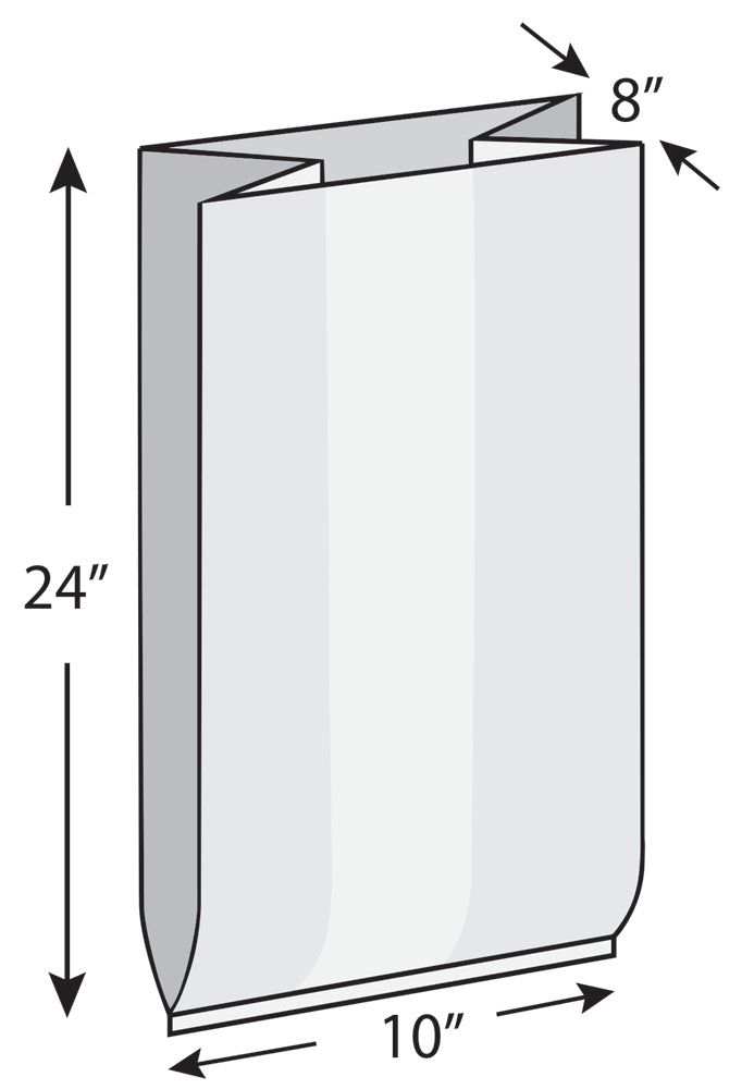 10" x 8" x 24" 1 mil LDPE Gusset Bag, 500/CS